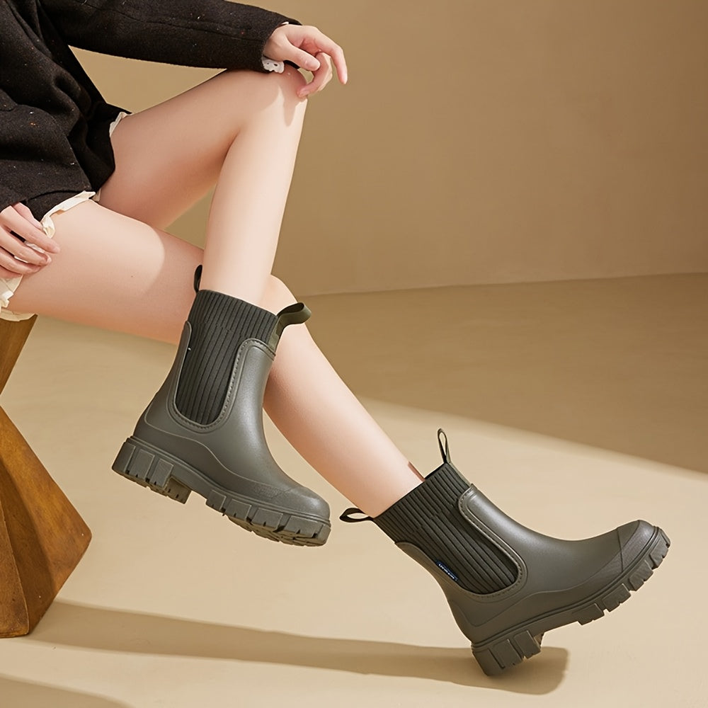 Women'S Chelsea Rain Boots - Slip-Resistant Thick Sole, Round Toe, PVC Upper & Sole, Comfortable Fabric Inner & Insole, Versatile Outdoor Footwear for Casual Attire, Versatile Outdoor Shoes | Chelsea Rain Boots | Durable PVC Materia