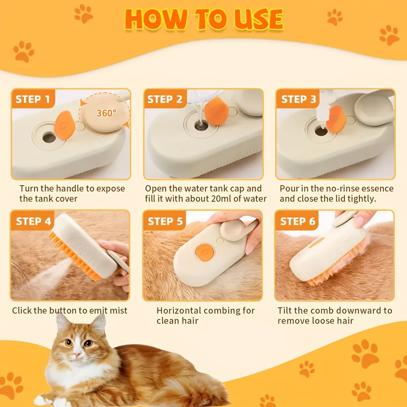 [3 In 1 Steamy Brush] 3 In 1 Cat Steamy Brush, Steamy Cat Brush | Cat Brush Massaging Comb, USB Recharging Pet Grooming Comb - for Removing Loose Hair & Massaging, Suitable for All Cats & Dogs, Perfect Gift for Pet Lovers