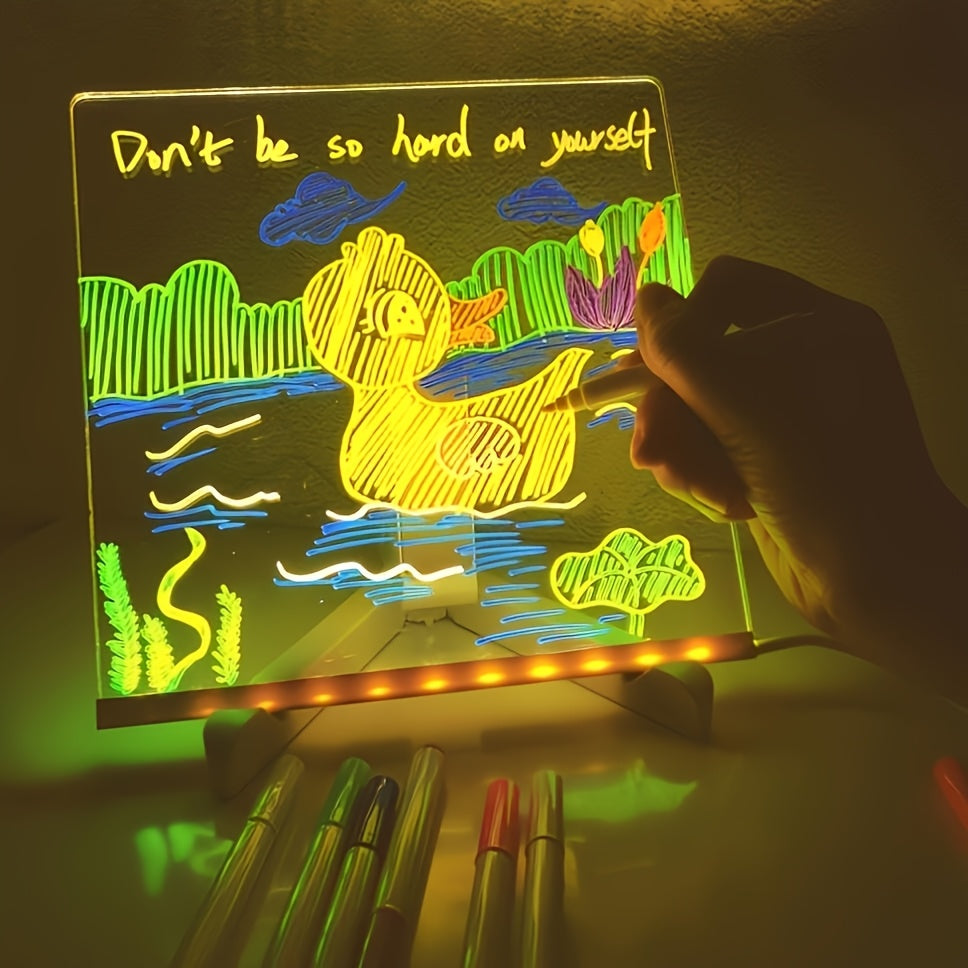 1pc Youngsters Light Up Acrylic Chalkboard Board with USB Powered Lamp - Multi-Purpose Drawing & Message Board for Bedroom Nightlight, No Battery Required, Transparent PMMA Material, Youngsters's Drawing Board|Colorful Board|Glossy Finish, Graffiti Board,