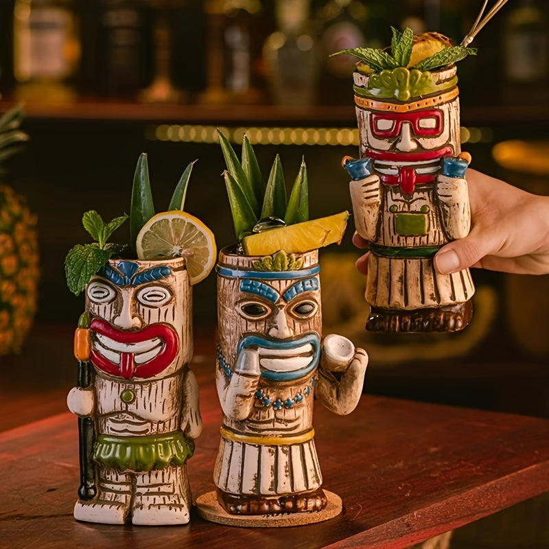 [1pc Ceramic Tiki Mug] 1pc Hawaiian Ceramic Tiki Cocktail Mug | For Bar, Pub, Club, Restaurant, Home Use, Drinkware