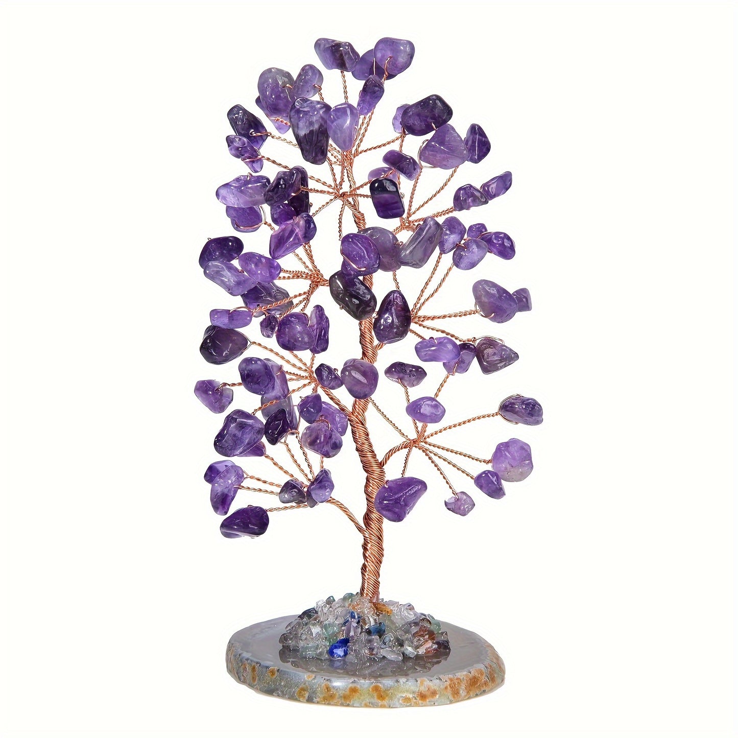 Natural Amethyst Tree of Life, Crystal Tree with Agate Base, Handmade Gemstone Tree Desktop Decoration, Lucky Money Tree Bonsai, Home Decoration, Spiritual and Mysterious Gift