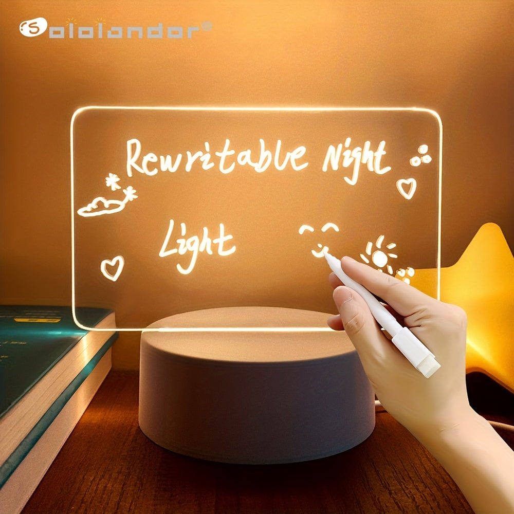 USB-Powered LED Message Board Night Light with Pen - Modern Acrylic Surface for Notes, Stars & Hearts Design, Warm White Light Bedroom Decor, Gift for Girlfriend, Wife, Anniversary, Ambient Lighting, Creative LED Lighting, Smooth Writing Surface
