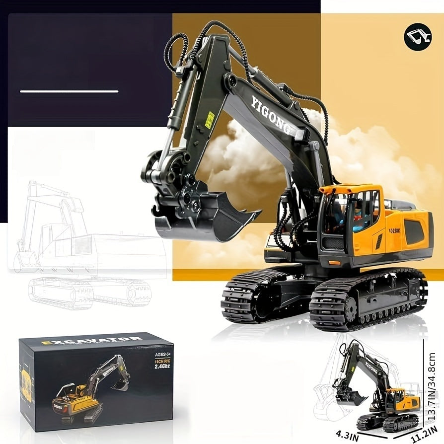 [RC Excavator Toy] 2.4Ghz Remote Control Excavator Toy | for Boys, Kids 6 7 8 9 10 11 Year Old, with Metal Shovel, Lights, Sounds, Turns 680 Degree - Bigger 1/18 Scale RC Construction Toys