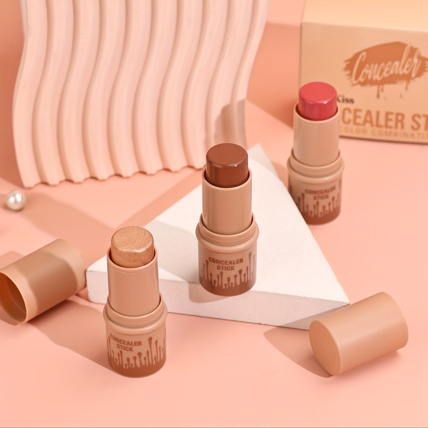 Contour Stick, Blush Stick, Highlighter Stick, Bronzer Stick, 3pcs Cream Contour Kit with Brush for a Flawless Look, Contour Stick Makeup Non-Greasy Waterproof, Long-lasting Fair-Medium Suitable gift giving for Halloween, Thanksgiving, and Christmas