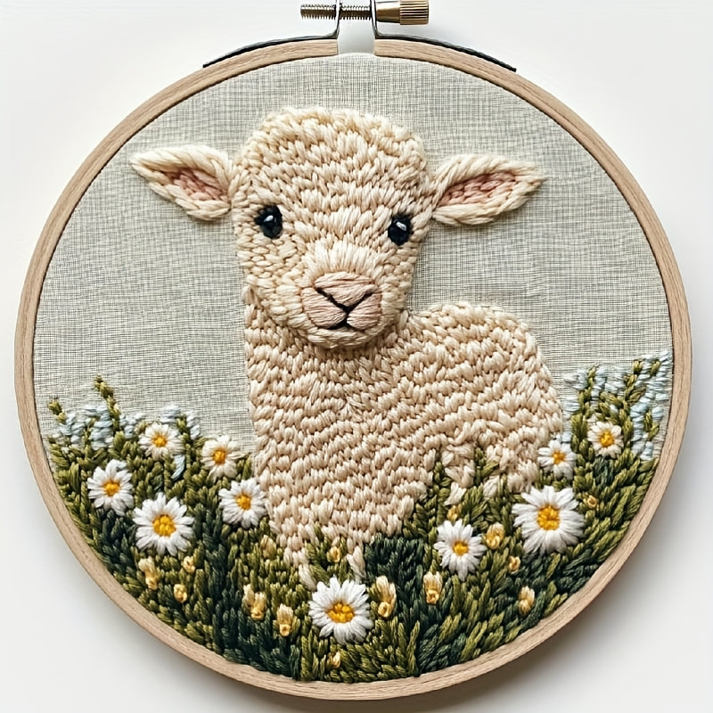 1pc Punch Needle Kit - Adult's Punch Stitching Set, Adorable Cartoon Animal with Daisy Flowers, DIY Needle Punch Kits for Art Crafts, Suitable for Handmade and Decoration, An Ideal Holiday Gift