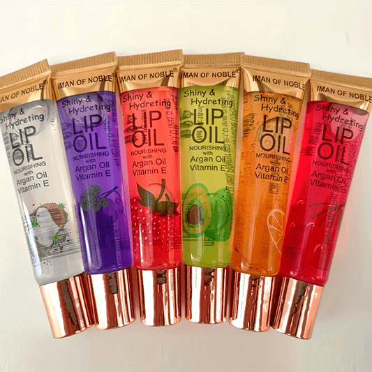 6pcs Shiny Hydreting Lip Oil with Argan Oil & Vitamin E - Nourishing Fruit-Flavored Moisturizing Lip Gloss for Dry Lips, Berry & Citrus Tints, Plant Squalane, All Light Beige Types, Perfect Holiday Gift for Women & Girls, Fruitthemed Packaging | Natural I