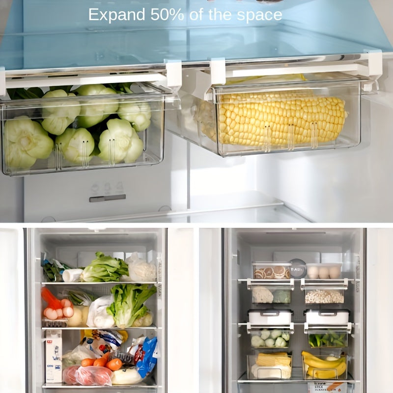 Transparent Kitchen Storage, 1pc/2pcs Refrigerator Hanging Drawer, Vegetable and Fruit Preservation Freezer Box
