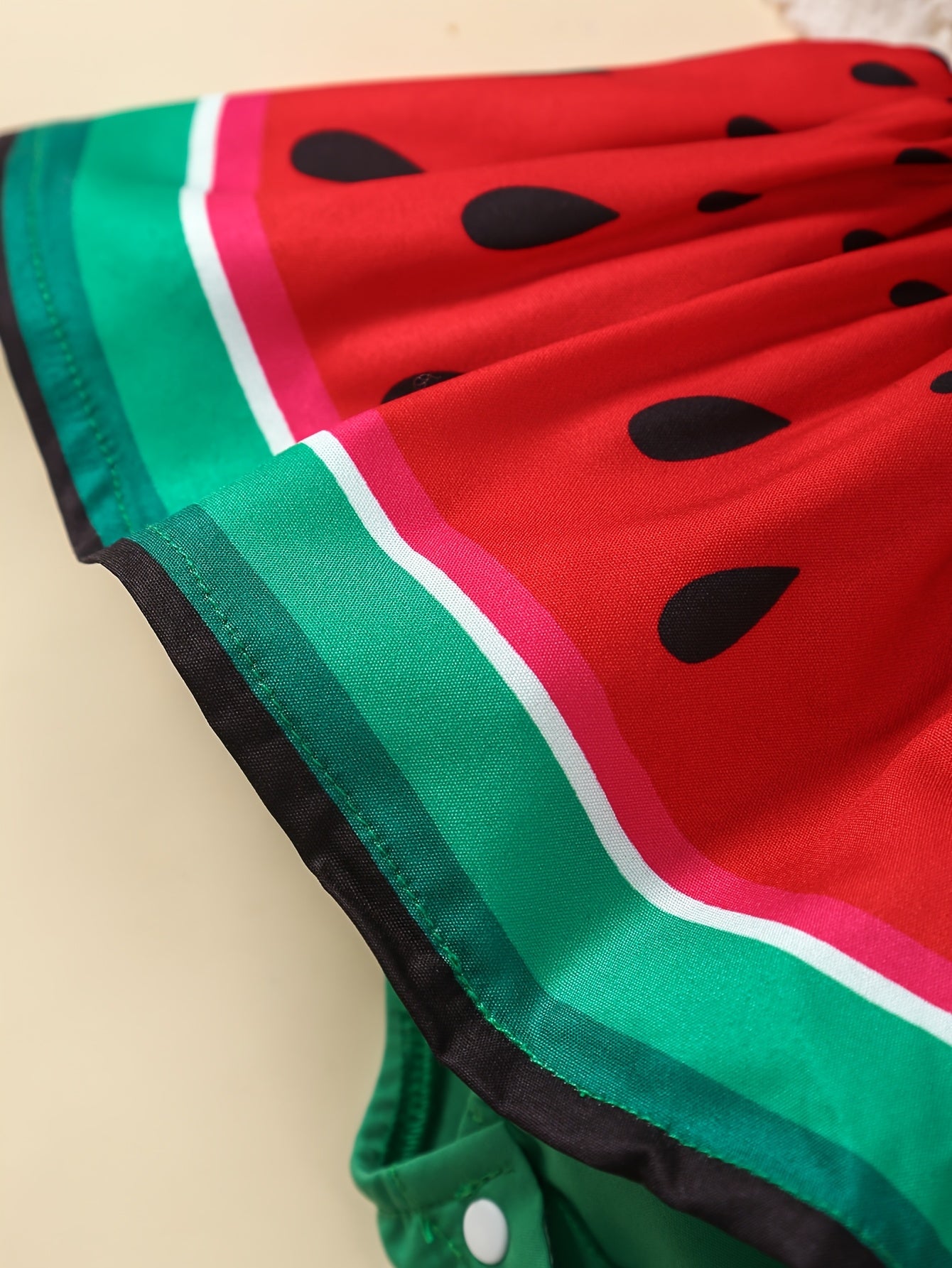 2pcs Baby Girls Summer Dress Set, Watermelon Print Ruffled Lace Trim Romper with Backless Design and Sun Hat, Polyester Dressy Style, Regular Fit, with Summer Collection for Outdoor