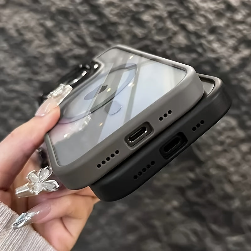Simplified Magnetic Metal Frame Lens Protective Film/Bracket Three In One Phone Case Suitable for iPhone 16 16pro 16proMax 15 15Pro 15ProMax 14 14Pro 14ProMax 13 13Pro 13ProMax 12 12Pro 12ProMax 11 Acrylic Anti Drop Hard Shell Protective Case