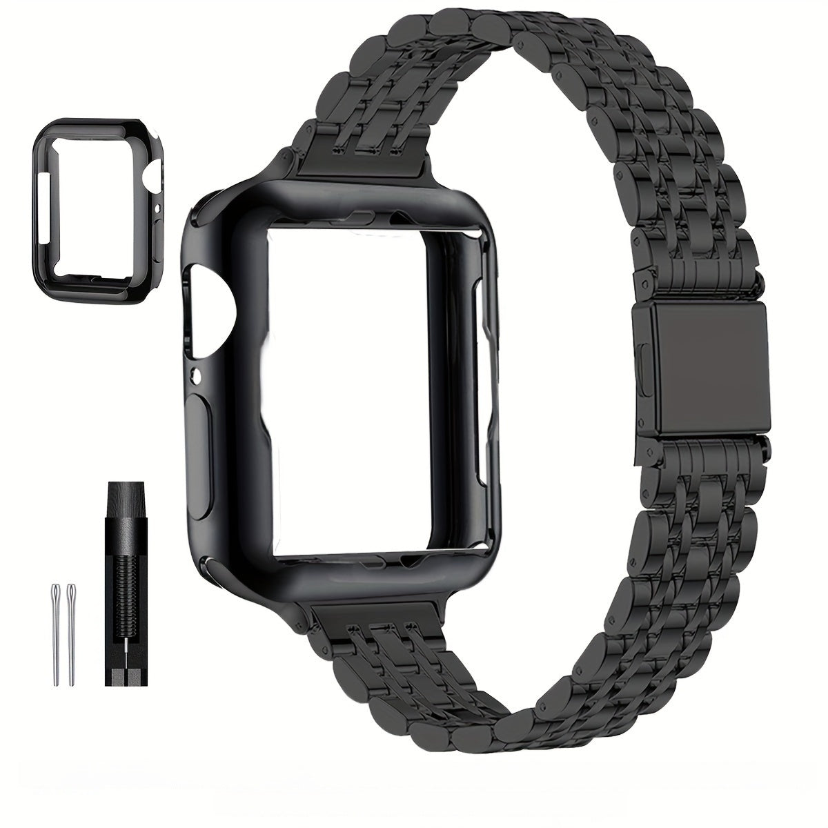[Elegant Watch Band] Gold-Plated Stainless Steel 1pc Watch Band | Foldover Clasp and Protective Case for Apple Watch, Compatible with iWatch Series 1-9/SE/SE2, Elegant Women's Wristband Accessory