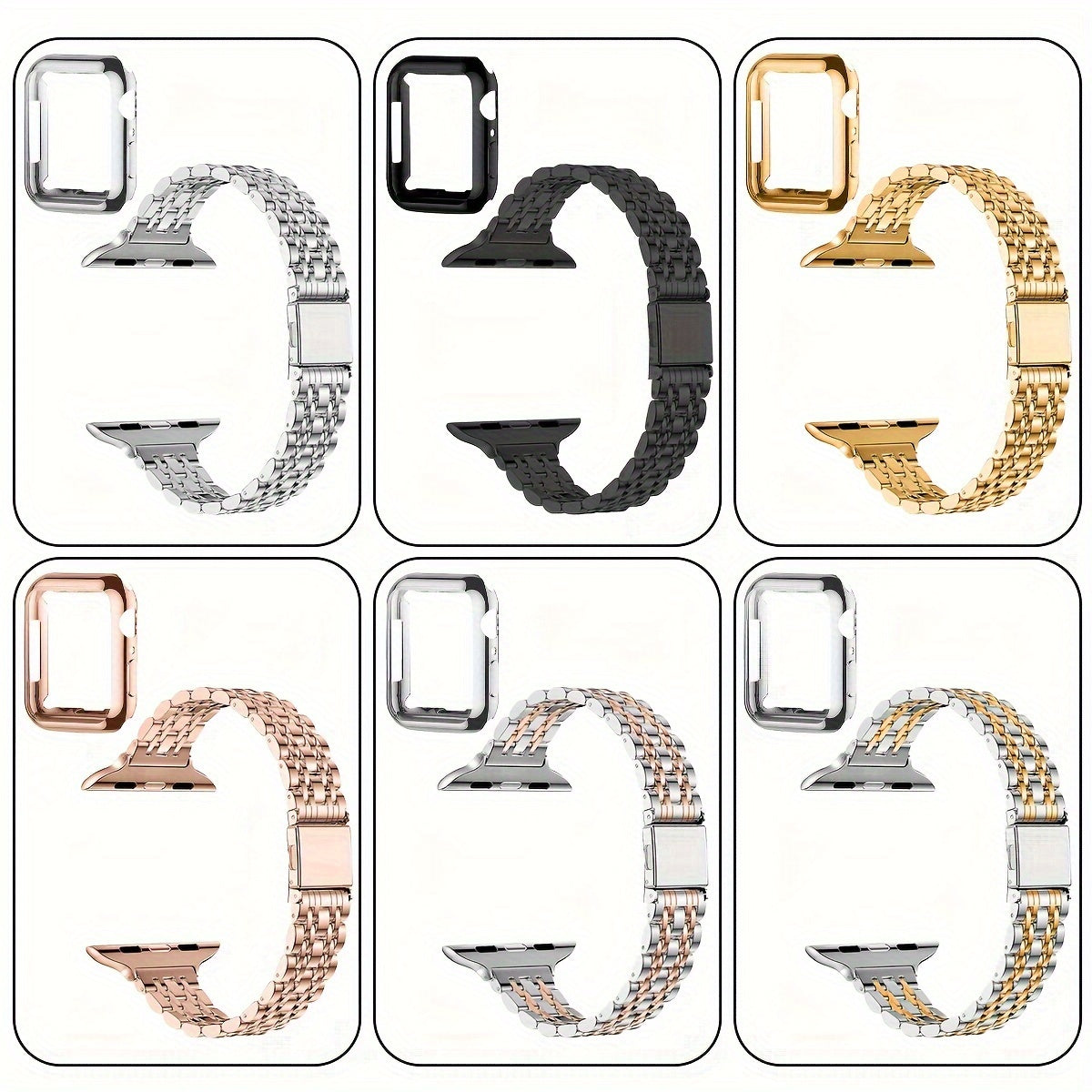 [Elegant Watch Band] Gold-Plated Stainless Steel 1pc Watch Band | Foldover Clasp and Protective Case for Apple Watch, Compatible with iWatch Series 1-9/SE/SE2, Elegant Women's Wristband Accessory