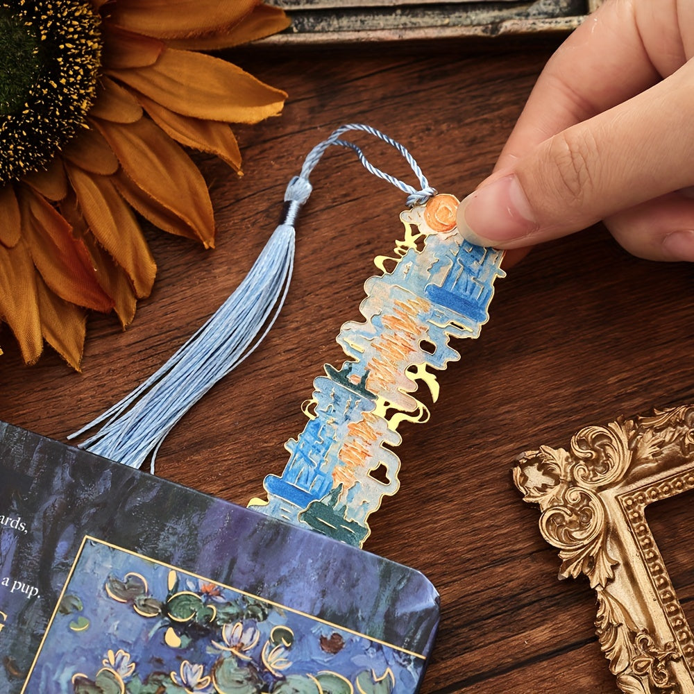 8pcs Metal Vintage Artistic Bookmarks with Long Tassels, Retro Hollow Design for Book Lovers, Students & Office Use