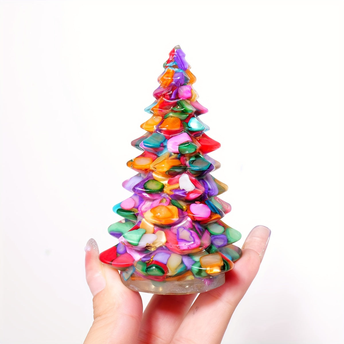 1pc Natural Stone Crystal Resin Christmas Tree Statue Ornament Christmas Tree Decoration Christmas Gifts Desktop Decoration Home Decoration -Jewelry Patterns