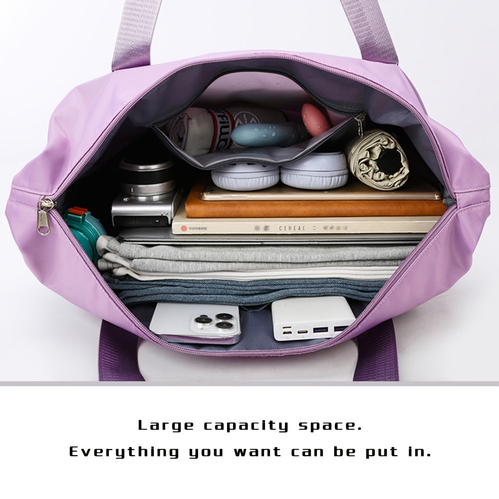 [Durable Travel Duffel] Durable Oxford Fabric Large-Capacity Foldable Travel Duffel Bag - Multi-Functional Outdoor Sports and Fitness Handbag with Dry/Wet Separation - Available in Gray/Purple/Blue/Black, Perfect for Gym, Weekend Getaways, and Travel Orga