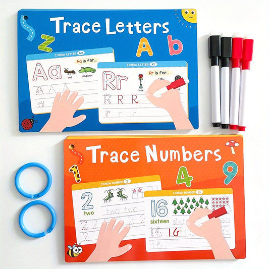 1 Set/2 Sets Trace And Wipe Educational Flash Cards Set, Alphabet Letters & Numbers With Phonics, Reusable Dry Erase Handwriting Practice Tool, ABC Learning Cards For Activities