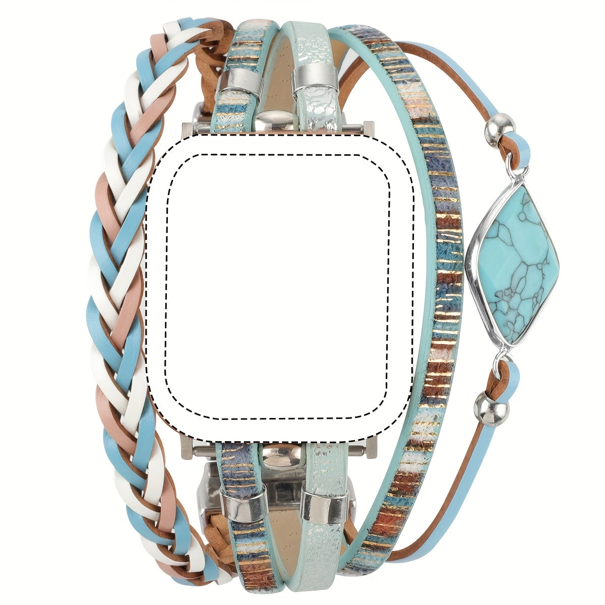 [Bohemian Metal Bracelet] Bohemian Style 1pc Multi-Layer Woven Metal Bracelet Watch Band for Apple Watch - 38mm to 49mm, Ultra Ultra 2 SE 9 8 7 6 5 4 3 2 1, Metal Buckle, No Battery Needed, Stylish Accessory