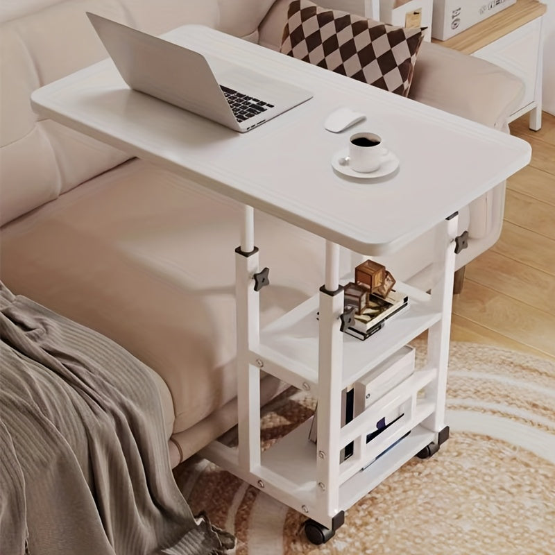 Under 3.2 Cubic Feet Closed Storage Adjustable Height Overbed Table, Wooden Mobile Desk with Storage Shelves, No Electricity Required, Weather-Independent, Less Than 27 Inches Tall, for Home, Bedroom, Dorm, Laptop Stand, Desk & Drawer Organizer