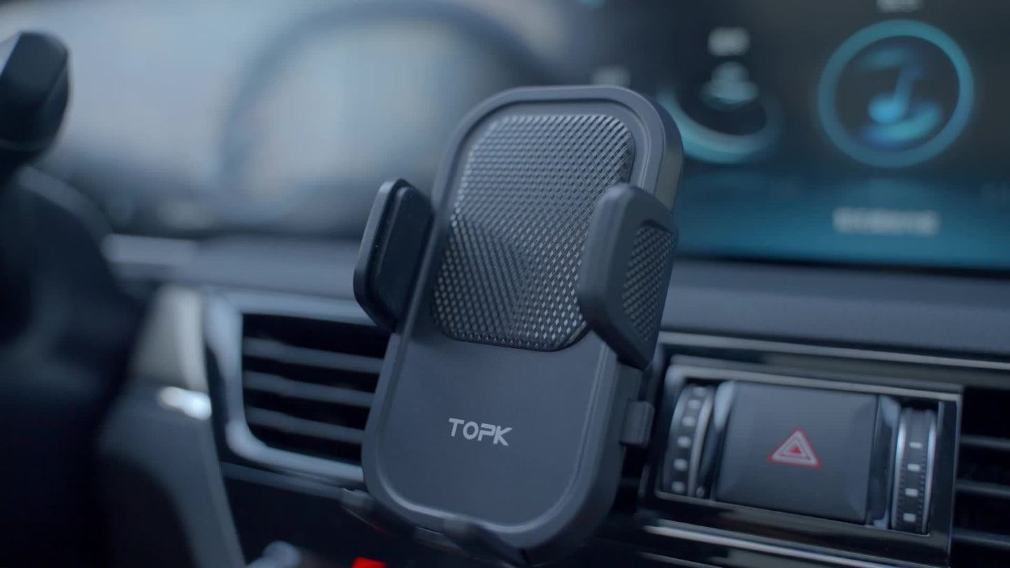 TOPK Car Phone Holder Mount, Car Mount with Hook Clip for Car Air Vent 360° Rotation Phone Mount Compatible with iPhone Samsung Android Cell Phone
