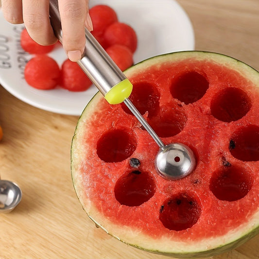 1pc Stainless Steel Watermelon Scoop - Multi-Purpose Fruit Cutter with Long Handle, Ice Cream Scoop, Baking Utensil, Decorative Food Scoop for Kitchen Tools