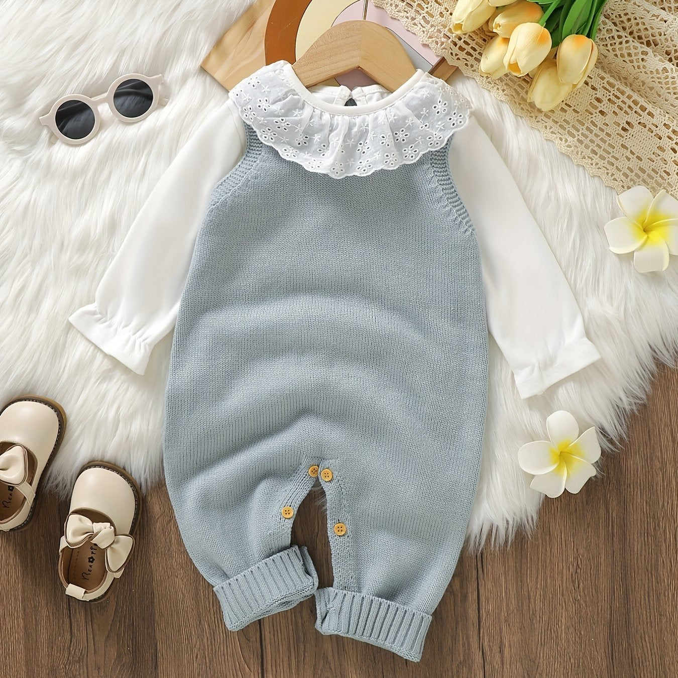 Unisex Bodysuit with Heart Jacquard Detail - Soft 100% Acrylic Square Neck Winter Outfit, Elastic Crotch & Snap Closure, Light Green Adorable Clothing for &, Perfect for Outdoor