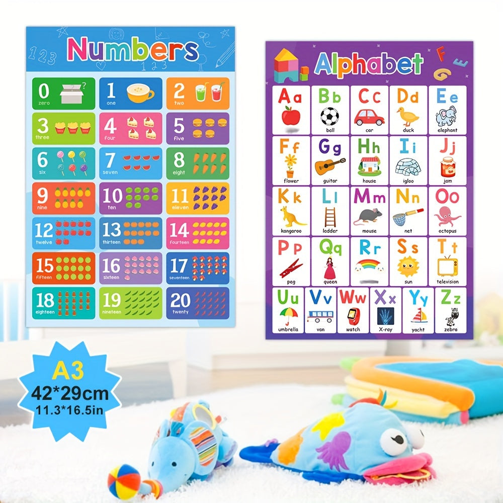 [Educational | Learning] 2-Pack Educational Learning Posters | ABC Alphabet & Numbers 1-20 Charts, Learning Aids, Homeschool Teaching Tools | Major Material Paper