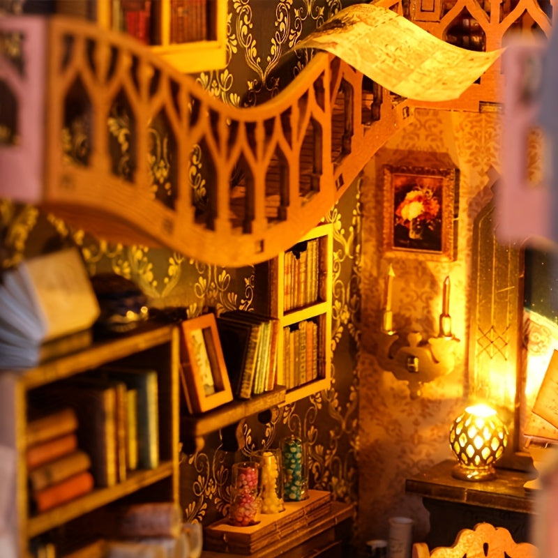 Magic Book House Mini Dollhouse Kit Shelf Assembly Model Micro DIY Toy Wooden Crafts Suitable for Teenage Boys Men and Adults Christmas Birthday Gifts