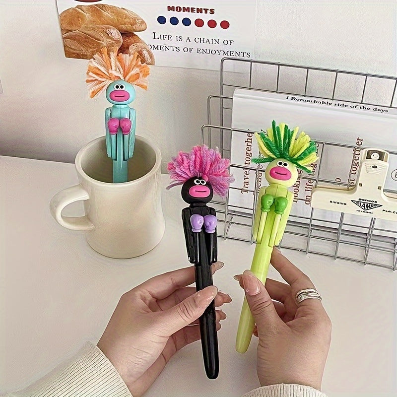 1pc Funny Exploding Hair for Man Boxing Round Ballpoint Pen Creative Relax Pen Student High-looking Funny Birthday Gift 1.0mm Black Refill Knock Big Mouth Knock Pen