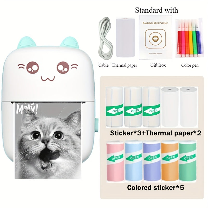 [Portable Thermal Printer] Wireless Thermal Printer | Portable Mini Pocket for Labels, Receipts, Photos, Notes, and Learning - Compact Inkless Smart Label Printer for Journals/Scrapbooks/Travel/Memo Lists/Home Office Use in Blue & Pink