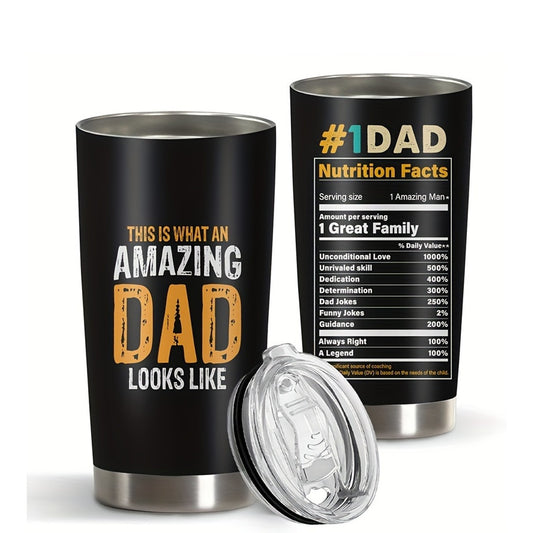 1pc, Father's Day Gifts 20oz Tumbler Gifts for Dad, AMAZING DAD Funny Print Gifts for Daddy Papa From Daughter Son Wife Birthday Fathers Day 20oz Stainless Steel Tumbler Travel Coffee Mug Cup Grandfather Husband Men Present