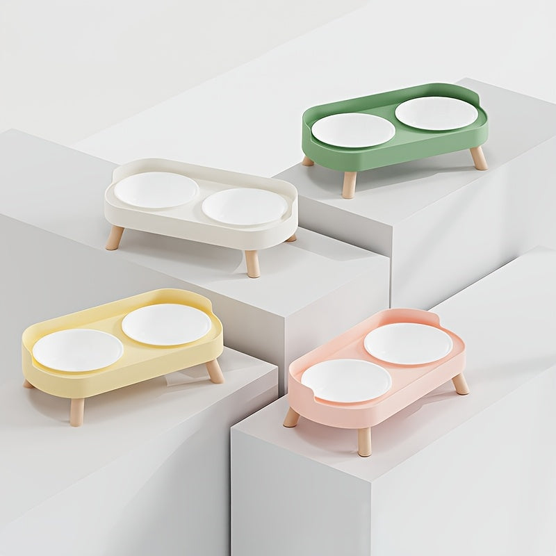 [Elevated Feeder] Elevated Double Bowl Feeder | Featuring Water And Feeding Integration Design, Available in Plastic, Stainless Steel, And Ceramic in Various Colors, Perfect for Cats And Dogs
