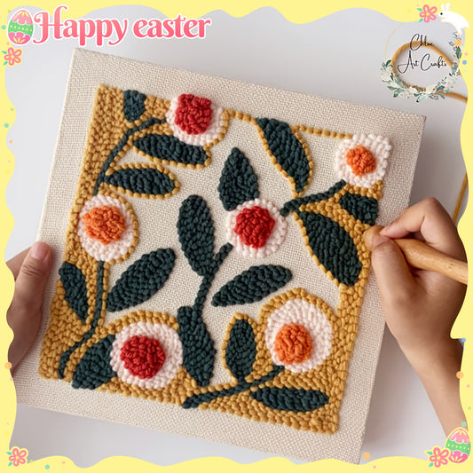 [1 Set Complete Beginner Punch Needle] 1 Set Punch Needle Beginner Kit with Adjustable Plastic Punches, Mixed Color Yarn, All Seasons Flower Theme Crafting Set, Complete Material Included