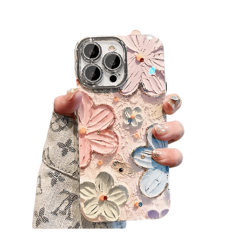 Oil Painting Flowers Pattern Protective Phone Case, Suitable For IPhone 15 Pro/14 Pro Max/13/12 Pro Max/11 Lens Full Coverage High-end New Anti-fall Protective Case