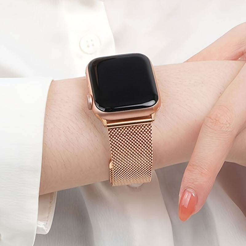 Dial Milan + Diamond Shell Golden Black Rose Golden Breathable Stainless Steel Braided Mesh Metal Strap Adjustable Suitable for iWatch series se s9 8 7 6 5 4 3 2 1 Series 2pcs Combination High-end Luxury Anti-collision Anti-scratch PC Hard Material Inlaid