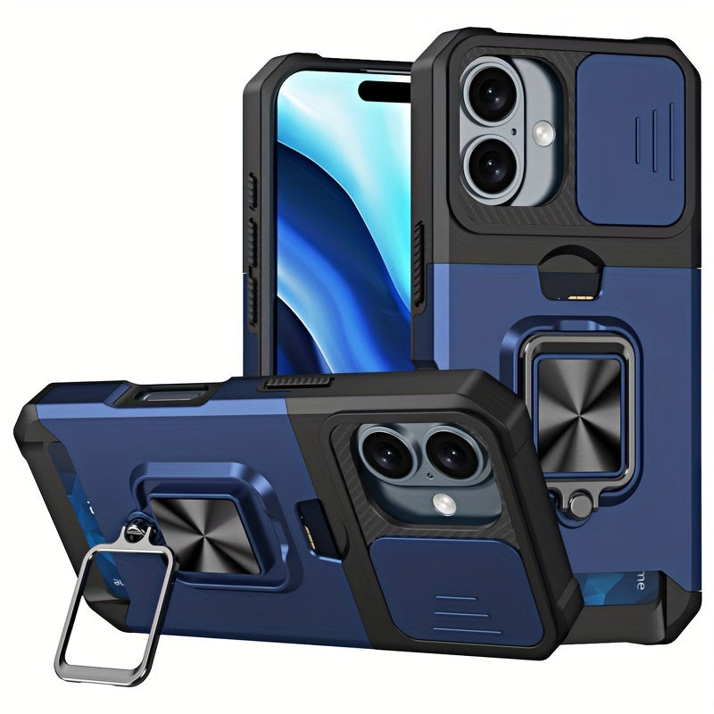 [1pc Heavy-Duty Phone Case] Heavy-Duty Shockproof Phone Case with a Metal Stand And Card Slot, Compatible with Iphone 16 Pro Max, 15 Pro Max, 14 Pro Max, And 13 Pro Max.