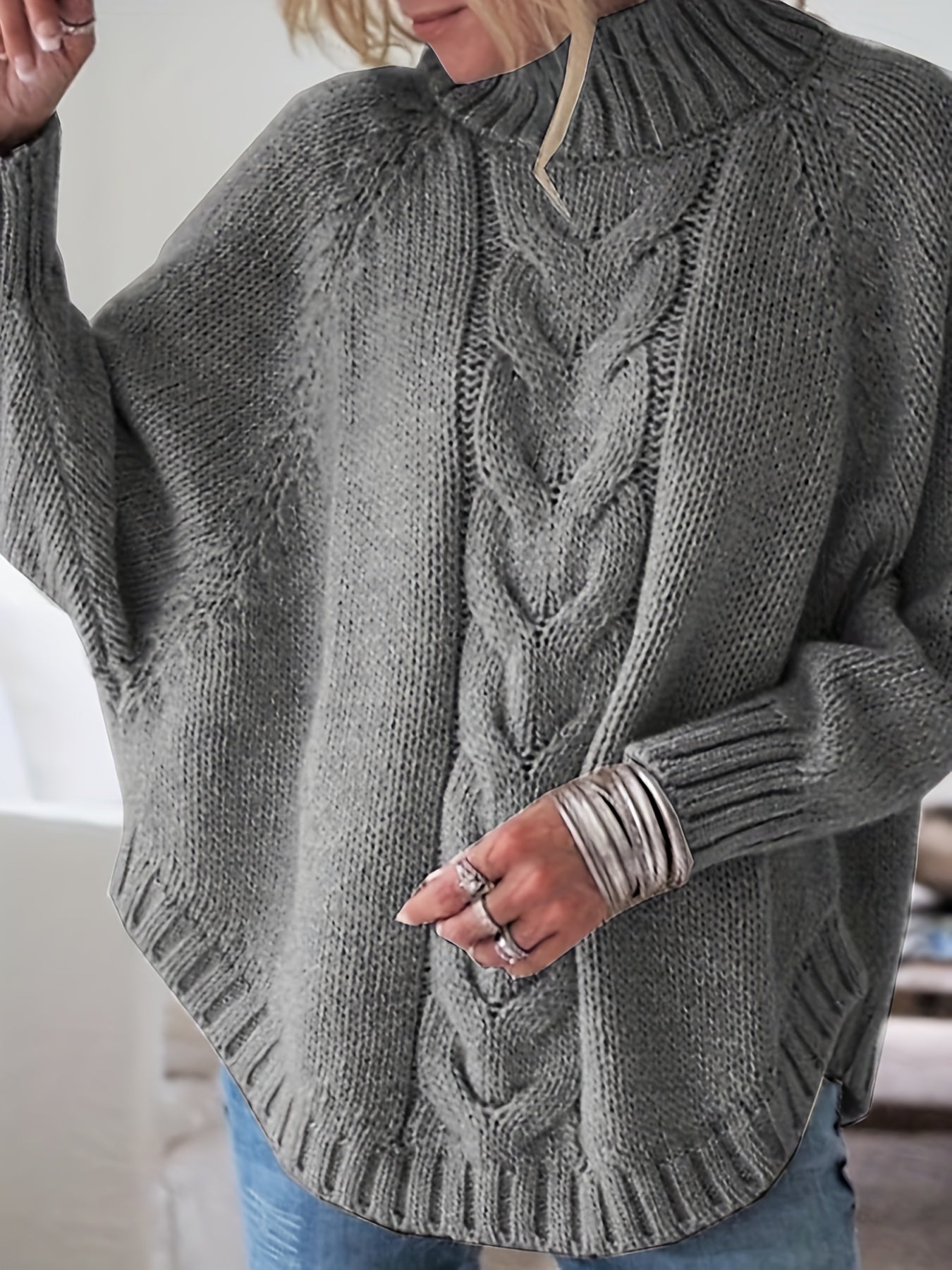 Women'S Vintage-Inspired Black Cable Sweater with High Neck, Loose Fit, Fall & Winter Style - Casual, Everyday Pullover for Autumn and Winter, Autumn Winter Apparel | Vintage Sweater | Cable Pattern, Sweater Dress