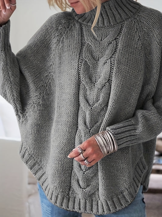 Women'S Vintage-Inspired Black Cable Sweater with High Neck, Loose Fit, Fall & Winter Style - Casual, Everyday Pullover for Autumn and Winter, Autumn Winter Apparel | Vintage Sweater | Cable Pattern, Sweater Dress