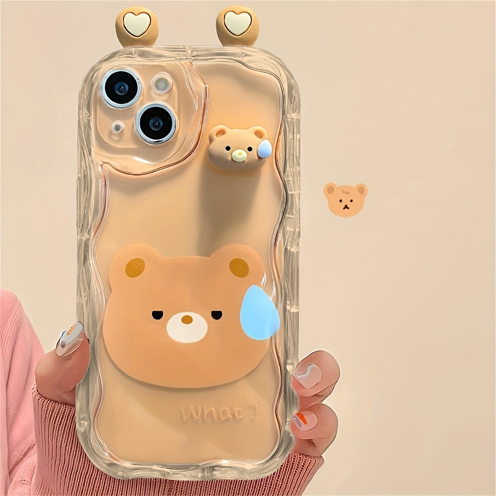 [Cute Cartoon Phone Case] iPhone 15 14 13 12 11 Pro Max XS Max X XR Soft Phone Case - Cute Cartoon 3D Transparent Pink Rabbit Green Frog Brown Bear Wavy Border Protector - Soft Cover