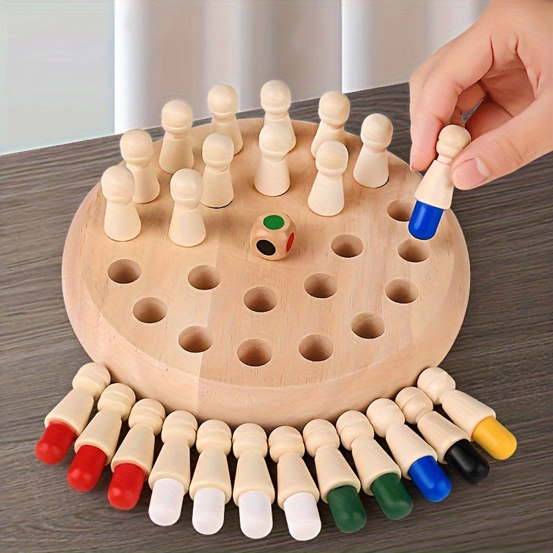 Wooden Memory Match Game - Educational Chess Puzzle for Kids & Adults - Intermediate Skill Level - Portable Family Strategy Board Game for Holiday Gifts & Brain Training