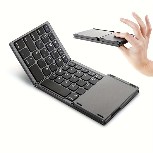 [Wireless Three-Fold Keyboard] Ultra-Thin ZYY Portable Wireless Three-Fold Keyboard - Touchpad, Rechargeable 140mAh Lithium Polymer Battery, USB Charging, Compatible with Android, iOS, Windows, Mac - Type-C Charging Port for Office and Travel