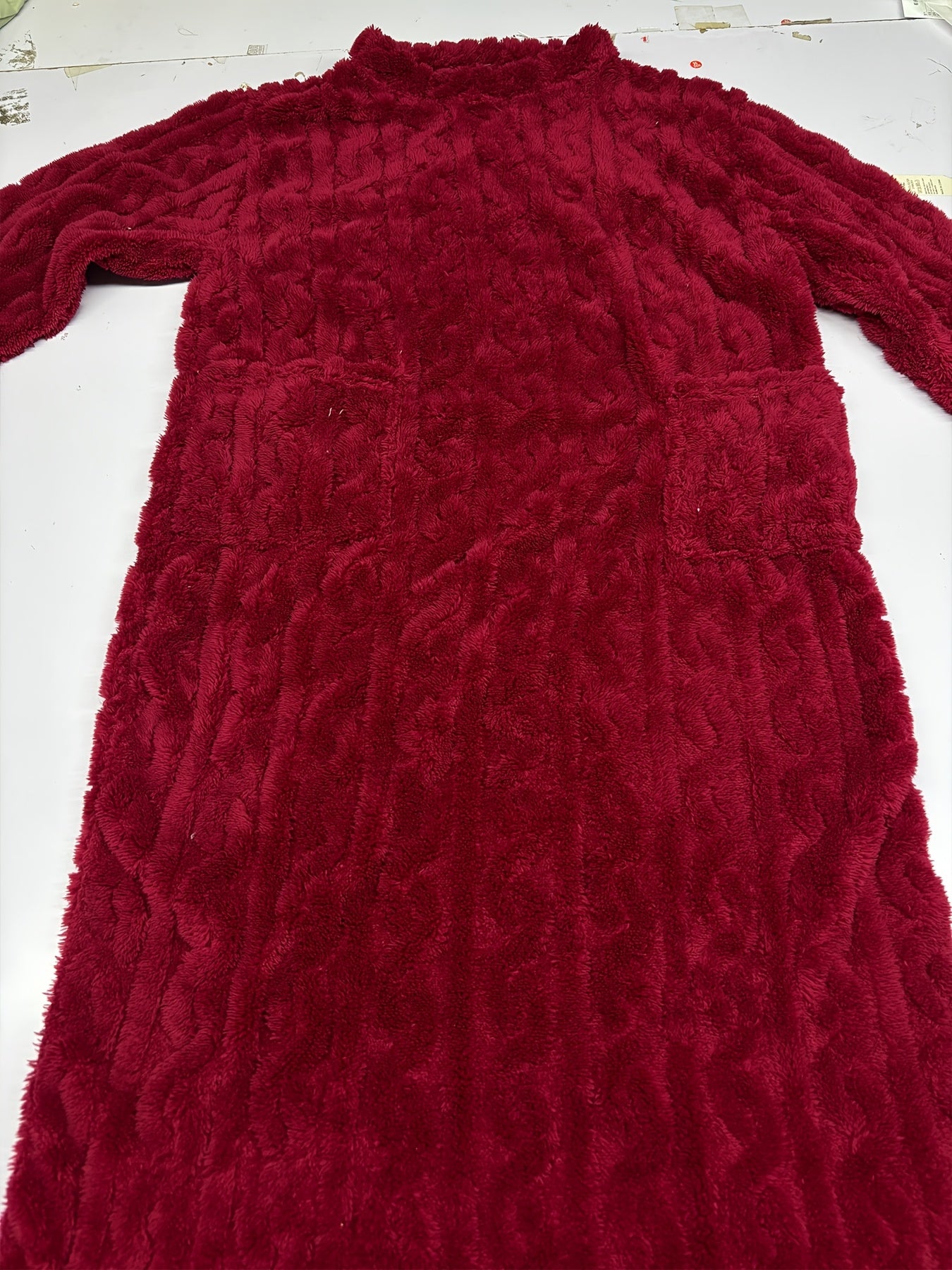 [Warm Fleece Nightgown] Warm Fleece-Lined Women's Long Sleeve Nightgown | Soft Plush Red Round Neck Machine Washable Cozy Pregnancy Pajama Dress for Fall & Winter, Maternity Pajamas, Casual Homewear
