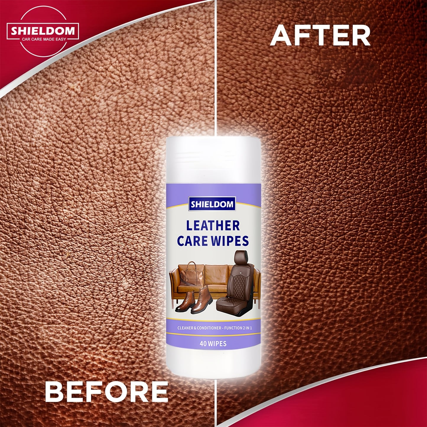 [40 Leather Care Wipes] 40 Leather Care Wipes | Car Seat Leather Conditioner Wipes for Leather Couches, Automotive Interior, Boots, Handbags, Shoes, Horse Saddles