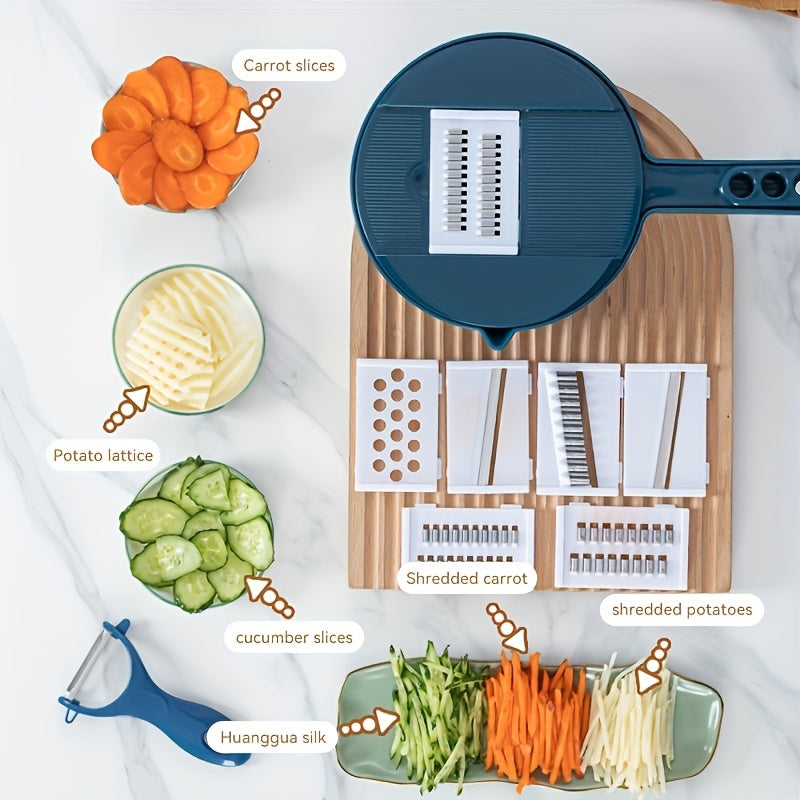 12-in-1 Manual Vegetable Chopper and Mandoline Slicer - Stainless Steel, Non-Rechargeable, Multi-Purpose Kitchen Grater with Hand Guard - Ideal for Shredding, Slicing Carrots, Potatoes, Cucumbers - Perfect Mother'S Day Gift