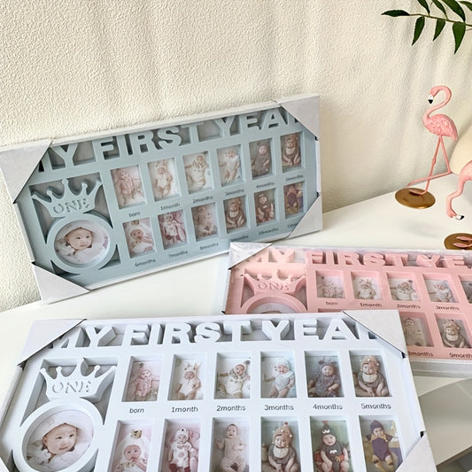 A Combination Photo Frame to Document The Growth of Your Baby, Capturing Every Beautiful And Adorable Moment. It Can Hold One Main Picture And Twelve Monthly Photos, Suitable for Placing on a Desk, Vanity, Bedside Table, Or Hanging on The Wall.