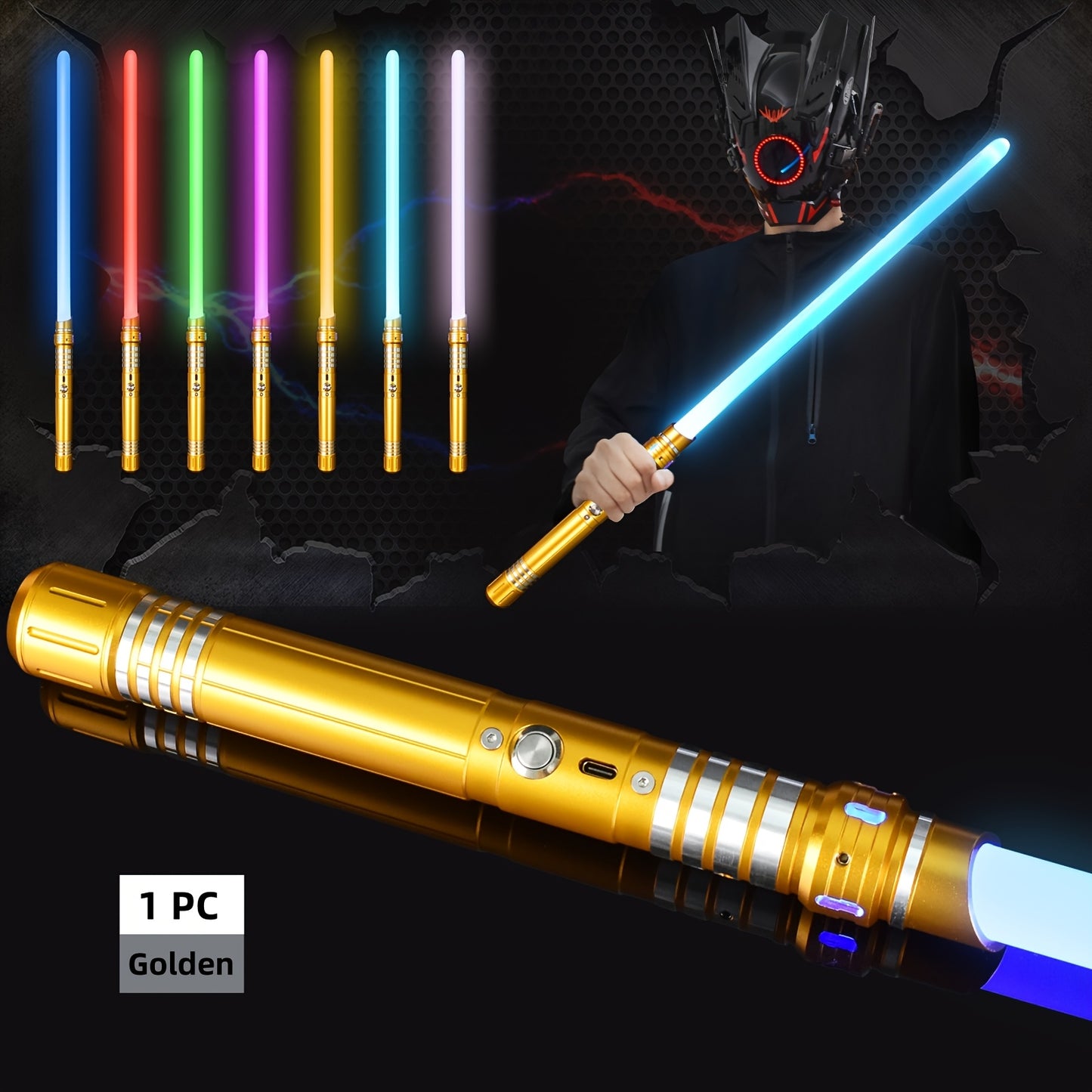 Upgraded Version of 7 Colors Metal Handle Light Sword, Rechargeable Battery, 2-In-1 with 3 Sound Effects, Cosuly Character Performance Props Suitable for Christmas And Halloween 1/2 Pack