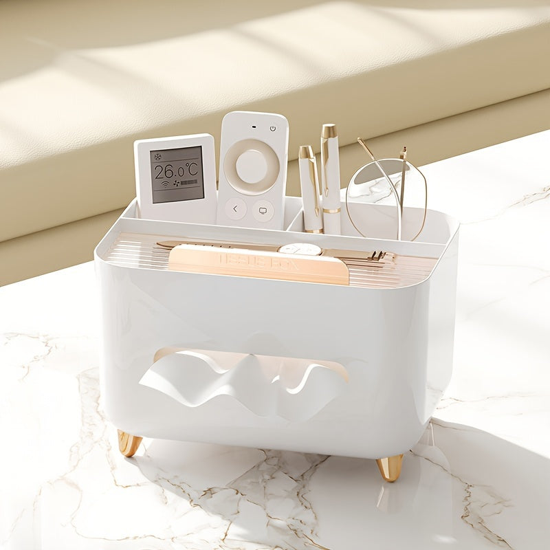 1pc, Multifunctional Desk Organizer, Tissue Box, Remote Control And Miscellaneous Storage Box, Plastic Desktop Tissue Holder
