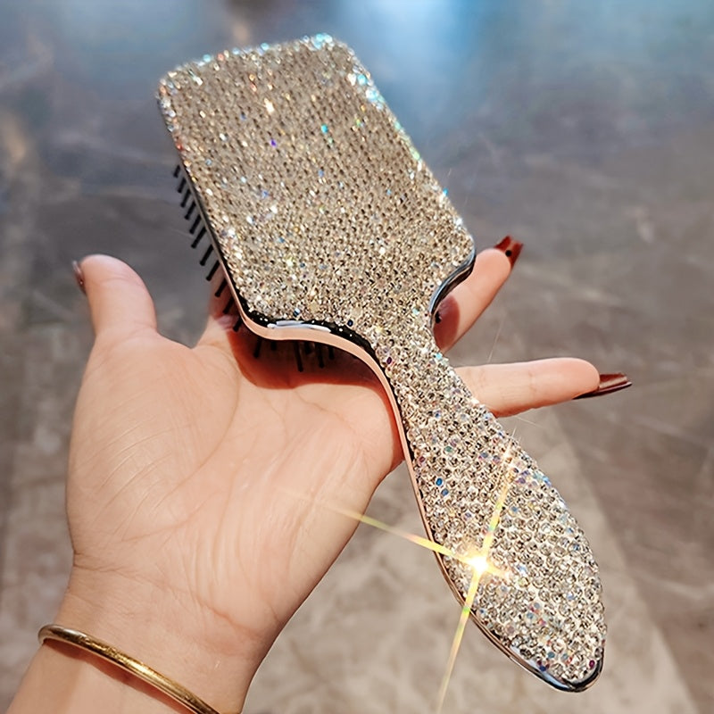 1pc White Diamond Air Cushion Comb for Curly Hair, Fluffy Styling, Dual-Use Wet and Dry Anti-static Massage Comb, Large Luxury Fashion Air Bag Comb with Full Diamond Design, Household, Personality Niche, Ladie