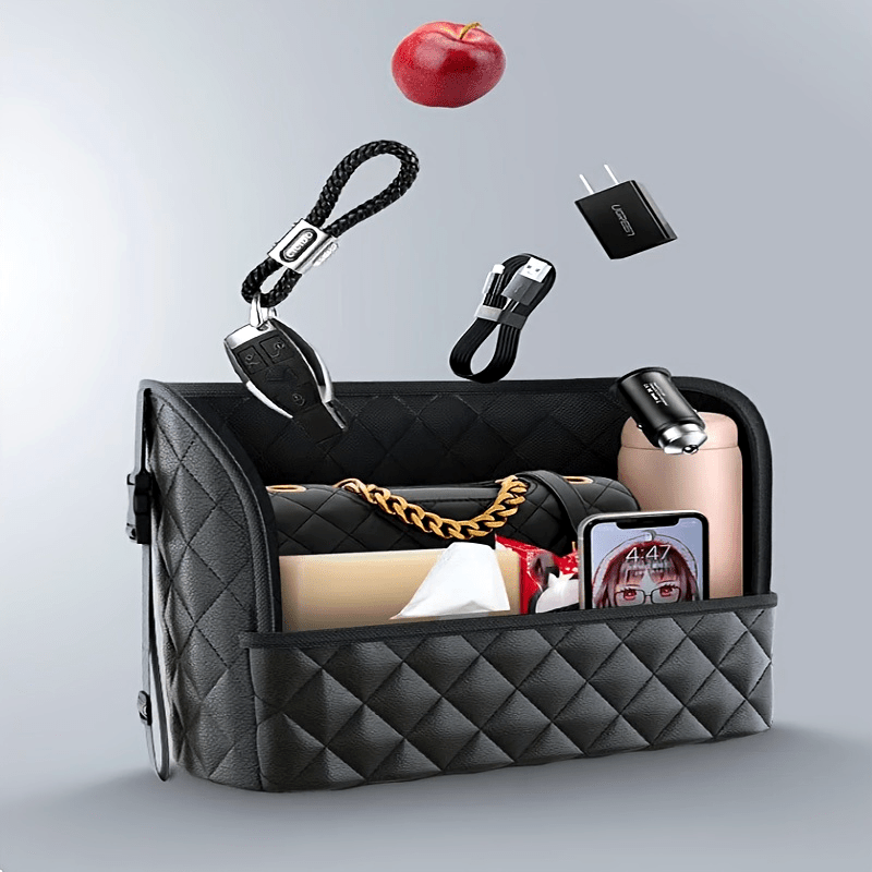 Spacious Luxury Faux Leather Car Seat Organizer - Hanging Mount Back Seat Storage with Multiple Compartments - Ideal for Family Cars, Travel & Daily Use