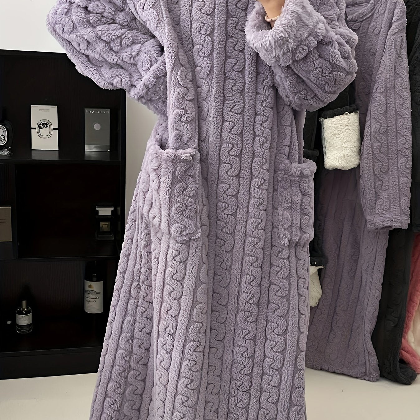 [Warm Fleece Nightgown] Warm Fleece-Lined Women's Long Sleeve Nightgown | Soft Plush Red Round Neck Machine Washable Cozy Pregnancy Pajama Dress for Fall & Winter, Maternity Pajamas, Casual Homewear