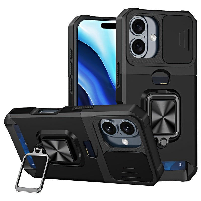 [1pc Heavy-Duty Phone Case] Heavy-Duty Shockproof Phone Case with a Metal Stand And Card Slot, Compatible with Iphone 16 Pro Max, 15 Pro Max, 14 Pro Max, And 13 Pro Max.