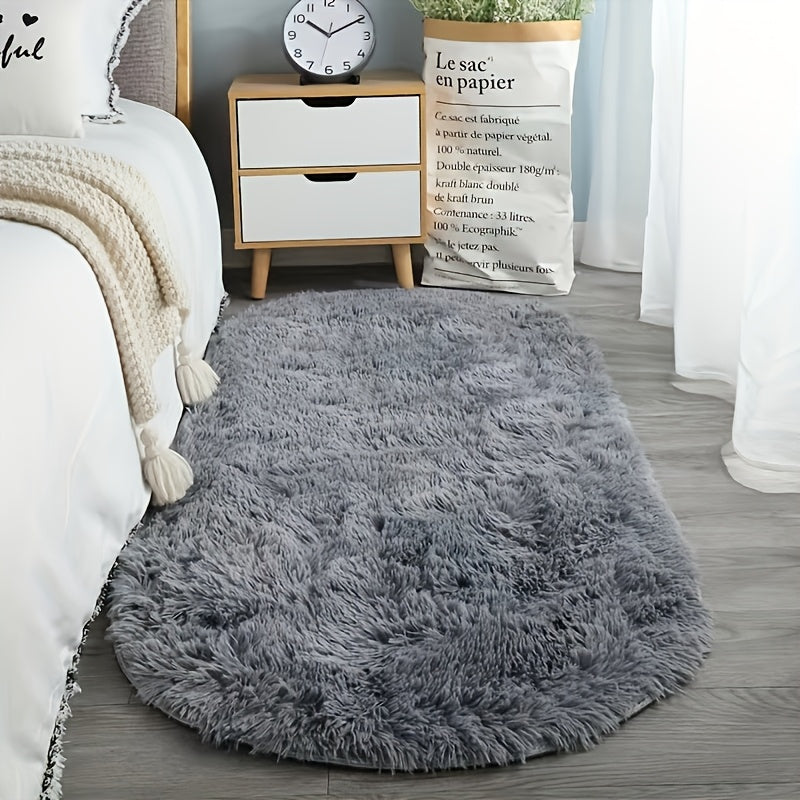 [Ultra-Soft] Oval Tie-Dye Plush Area Mat | Luxurious Faux Fur | Anti-Slip Backing, Stain & Absorbent | Living Room & Bedroom | Modern
